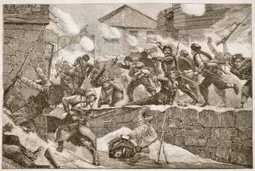 El grueso de la columna búlgara hizo un asalto audaz sobre la ciudad, ilustración de 
